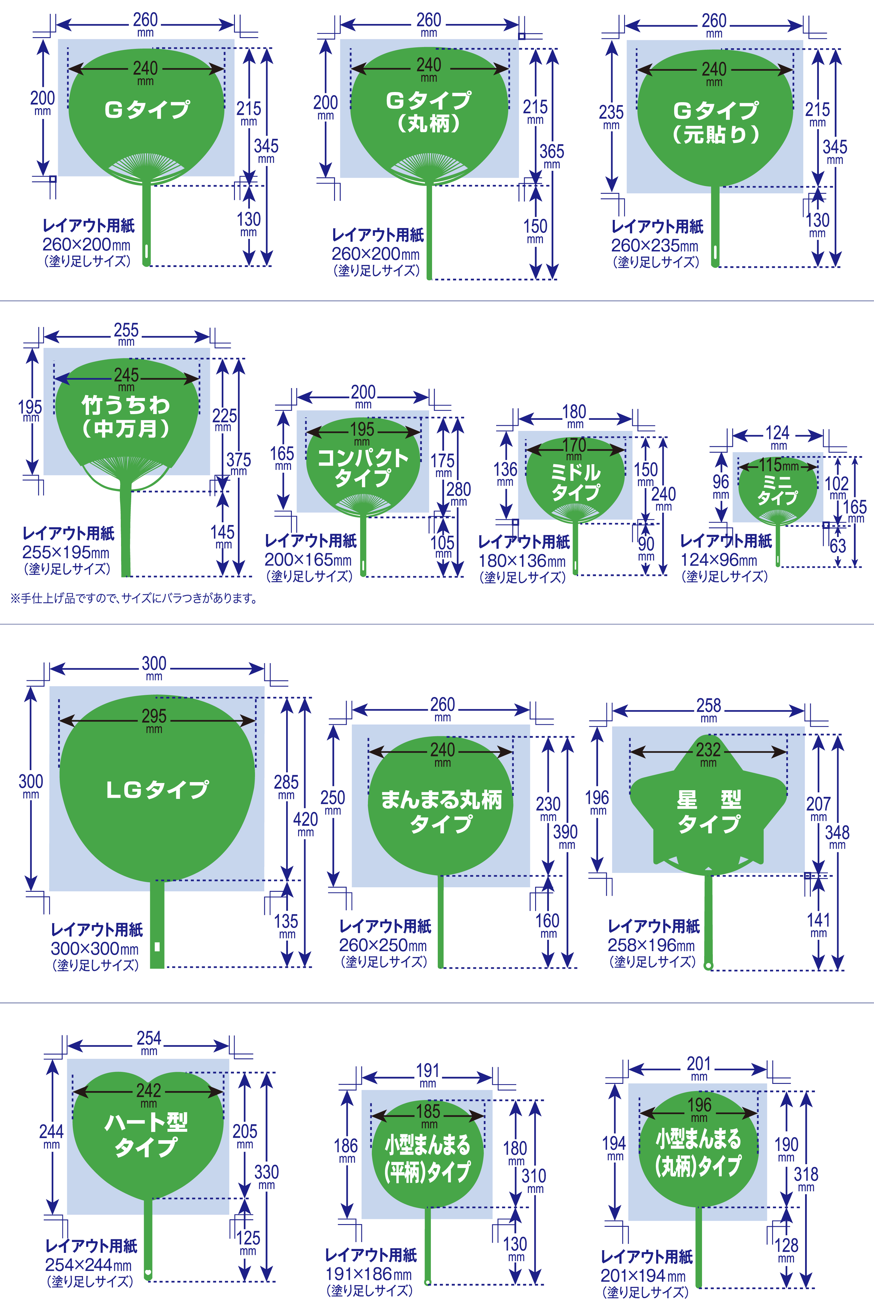 うちわサイズ表